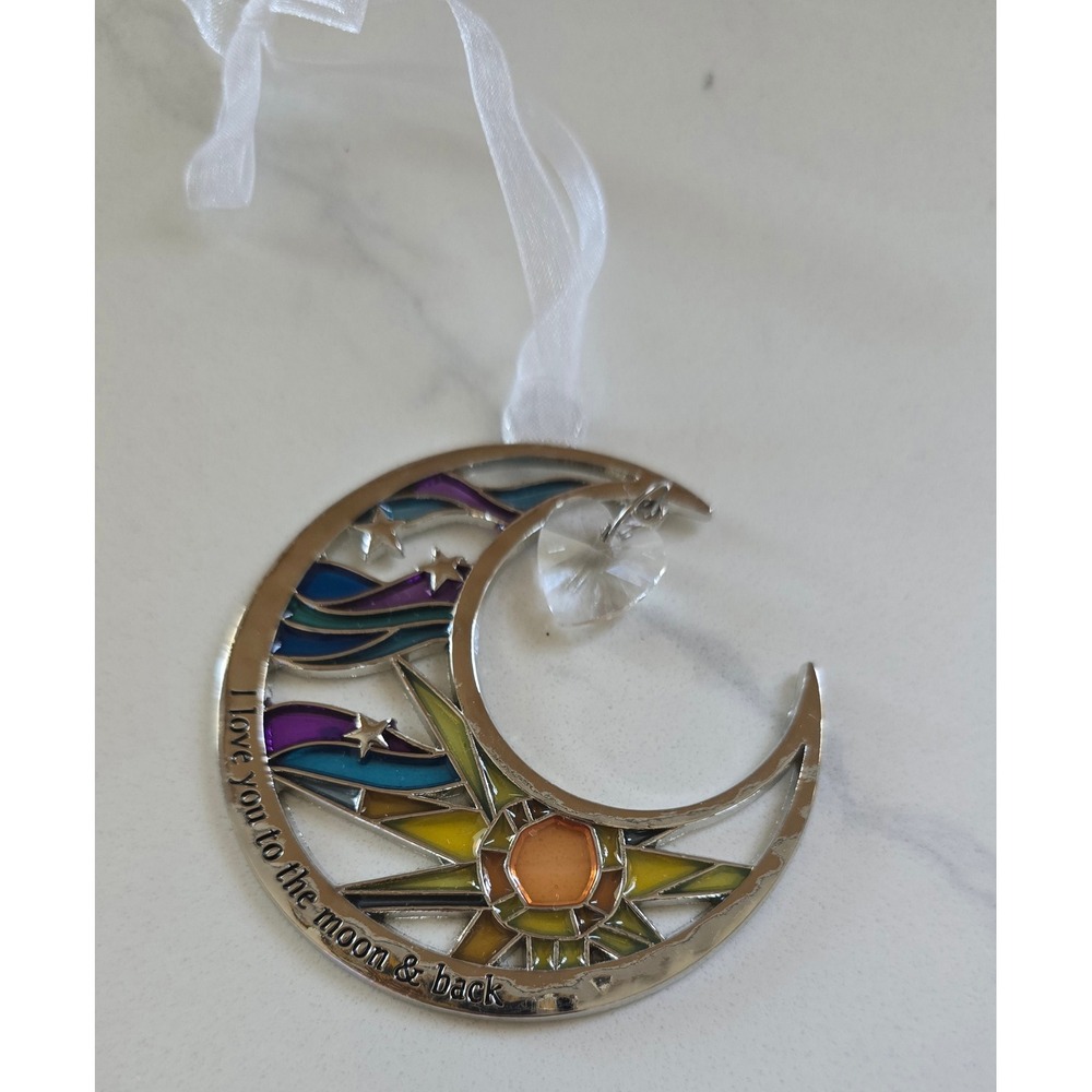 New Ganz I Love You to the Moon & Back Stained Glass Style Ornament Crystal